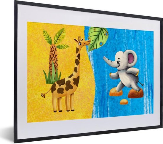 Fotolijst incl. Poster - Olifant - Giraffe - Water - 40x30 cm - Posterlijst