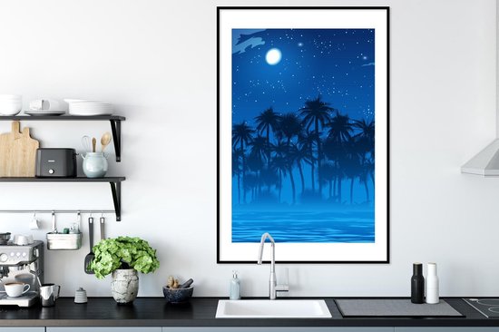 Fotolijst incl. Poster - Sterrenhemel - Palmboom - Zee - 80x120 cm - Posterlijst