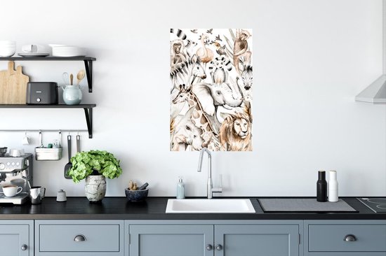 Affiche Aquarelle - Pépinière - Chambre de bébé - Animaux - Jungle - Pastel - 40x60 cm