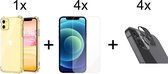 iPhone 13 hoesje shock proof case transparant - 4x iPhone 13 Screen Protector + 4x Camera Lens Screenprotector