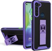 Voor Motorola Moto G8 Power Dual-color Skin Feel TPU + PC Magnetische schokbestendige hoes met onzichtbare houder (paars)