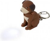 sleutelhanger met licht en geluid hondje 6 cm bruin/zwart