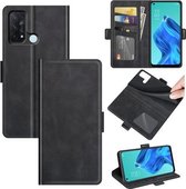 Voor OPPO Reno5 A Dual-side magnetische gesp horizontale flip lederen tas met houder en kaartsleuven en portemonnee (zwart)