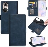 Voor Honor 50 Pro Dual-side Magnetische Gesp Horizontale Flip Lederen Case met Houder & Kaartsleuven & Portemonnee (Donkerblauw)