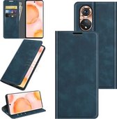 Voor Honor 50 Retro-skin Business Magnetische Suction Leather Case met Houder & Kaartsleuven & Portemonnee (Donkerblauw)