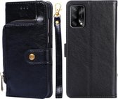 Voor OPPO F19/A74 Ritstas PU + TPU Horizontale Flip Lederen Case met Houder & Kaartsleuf & Portemonnee & Lanyard (Zwart)