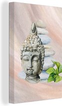 Canvas Schilderij Boeddha - Hoofd - Stenen - 40x60 cm - Wanddecoratie