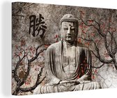 Canvas Schilderij Boeddha - Beeld - Boom - 90x60 cm - Wanddecoratie