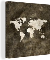 Canvas Wereldkaart - 50x50 - Wanddecoratie Wereldkaart - Retro - Goud