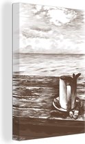 Canvas Schilderij Mok - Thee - Zee - 80x120 cm - Wanddecoratie