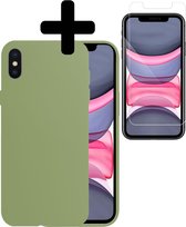 Hoesje Geschikt voor iPhone X Hoesje Siliconen Case Met Screenprotector - Hoes Geschikt voor iPhone X Hoes Siliconen - Groen