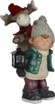 House of Seasons Jongen en Rendier Kerstbeeld met Lantaarn - L24 x B23 x H53,5 cm