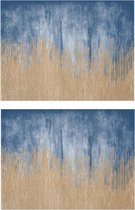 2x stuks luxe stijlvolle vintage blauwe/gele placemats van vinyl 40 x 30 cm - Antislip/waterafstotend - Stevige top kwaliteit
