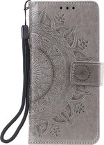 Shop4 - iPhone 13 mini Hoesje - Wallet Case met Pasjeshouder Mandala Patroon Grijs