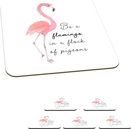 Sous-verres -verres - Flamingo - Lettres - Aquarelle - Citations - 10x10 cm - 6 pièces