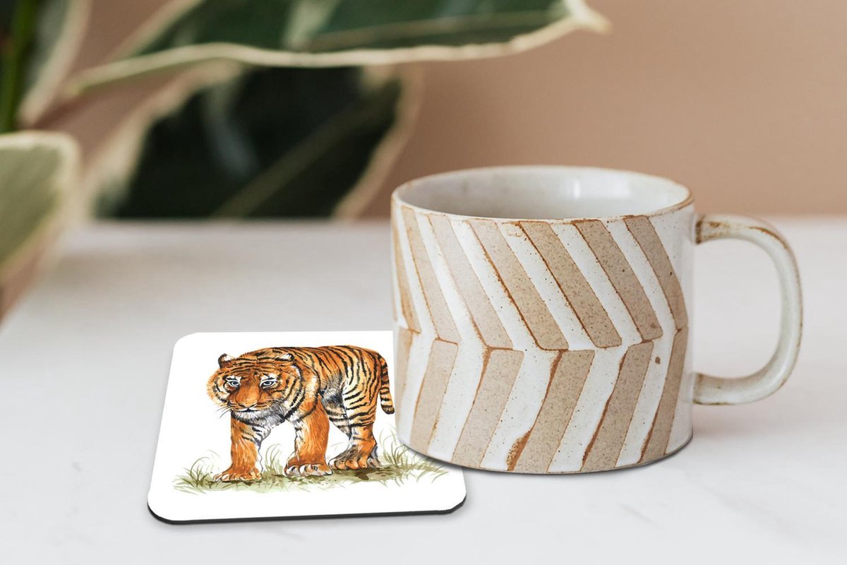 Onderzetters voor glazen - Tijger - Ogen - Gras - 10x10 cm - Glasonderzetters - 6 stuks