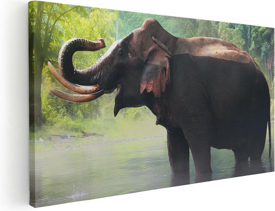 Artaza Canvas Schilderij Olifant In Het Water - 80x40 - Foto Op Canvas - Canvas Print