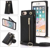 Cross-body rits vierkante TPU + PU achterkant van de behuizing met houder en kaartsleuven en portemonnee en riem voor iPhone SE 2020/8/7 (zwart)