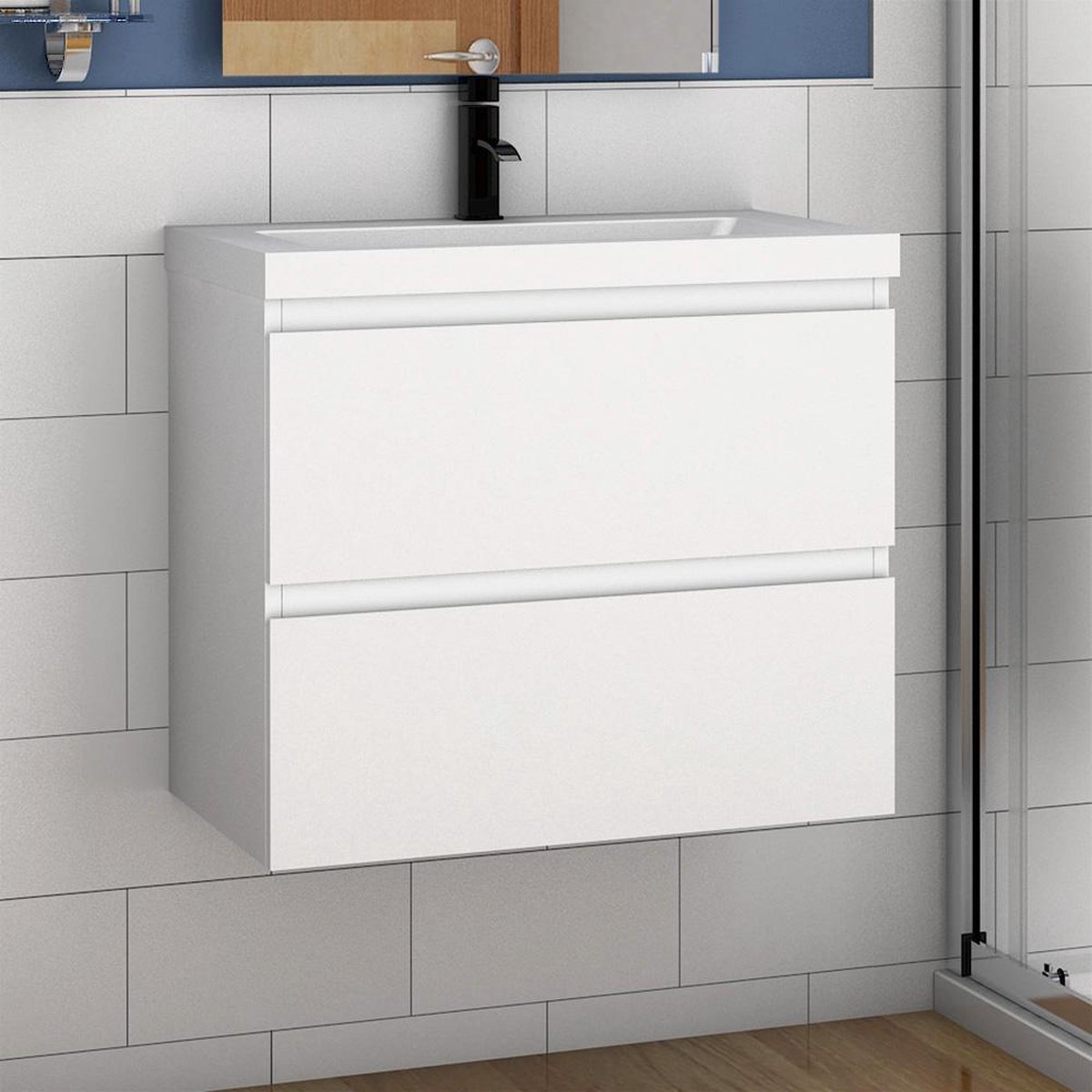 Wastafelonderbouw met onderkast 60 cm badkamermeubels met wastafel dik keramisch gastentoilet wit mat