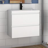 Meuble sous vasque avec meuble bas 60 cm meuble de salle de bain avec vasque toilettes invités en céramique épaisse blanc mat