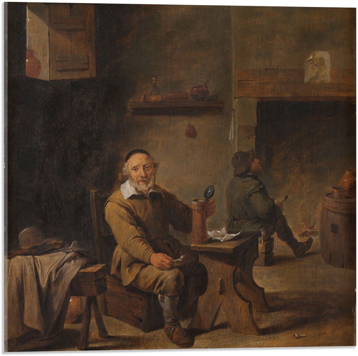 KuijsFotoprint Acrylglas - Oude meesters - De oude bierdrinker, David Teniers (II) - 50x50cm Foto op Acrylglas (Met Ophangsysteem) Bruin
