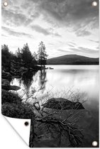 Décoration de jardin Lever de soleil à la mer - noir et blanc - 40x60 cm - Poster jardin - Toile jardin - Poster extérieur