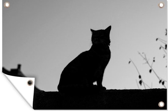 Silhouet van kat - zwart wit - Tuindoek