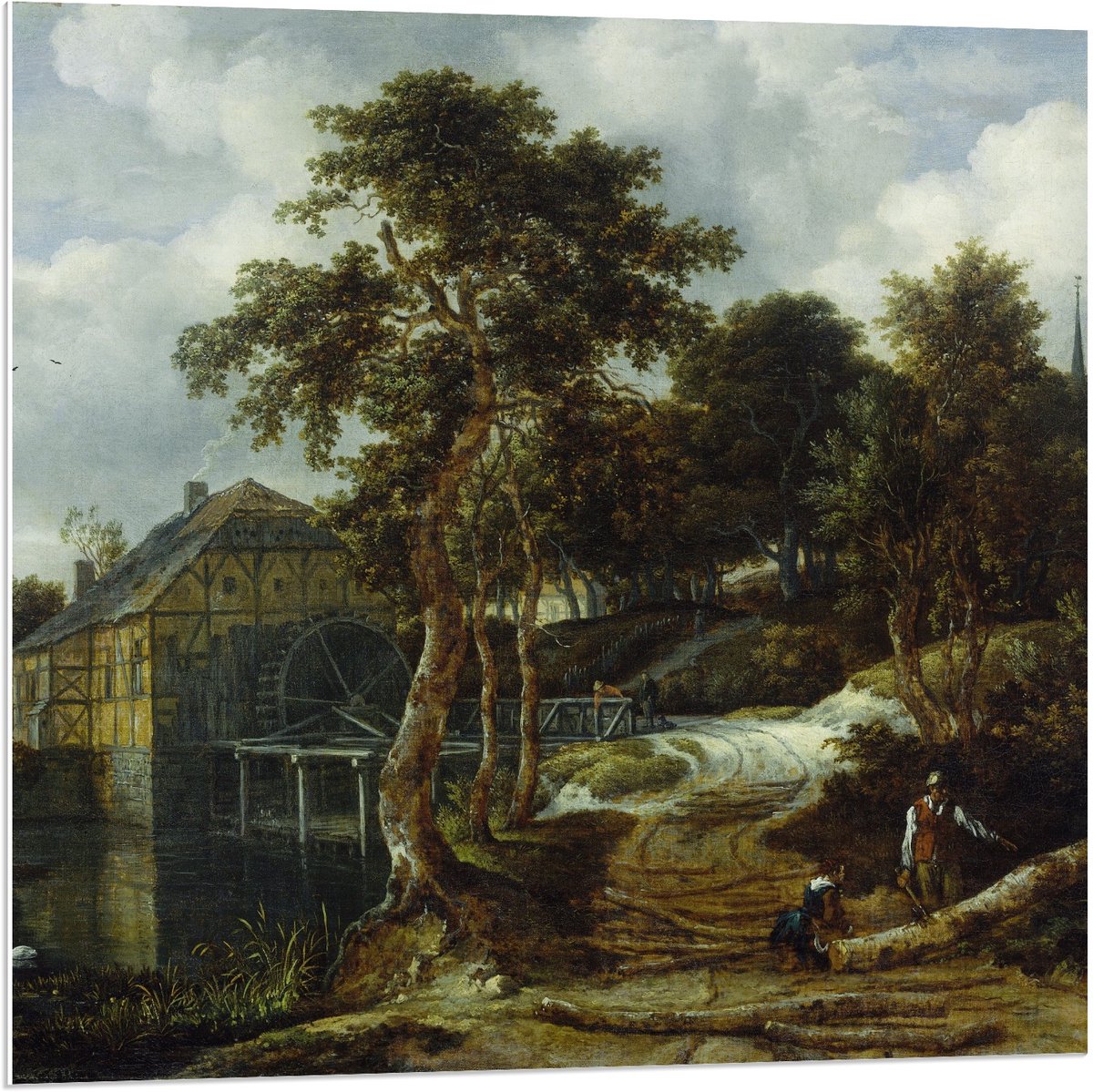 KuijsFotoprint Schilderij - Oude Meesters Landschap Met Watermolen. Jacob Isaacksz Ruisdael - Groen, Blauw En Bruin - 80 X 80 Cm