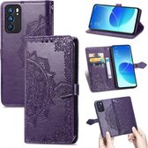 Voor OPPO Reno6 5G Mandala Bloem Reliëf Horizontale Flip Lederen Case met Houder & Drie Kaartsleuven & Portemonnee & Lanyard (Paars)