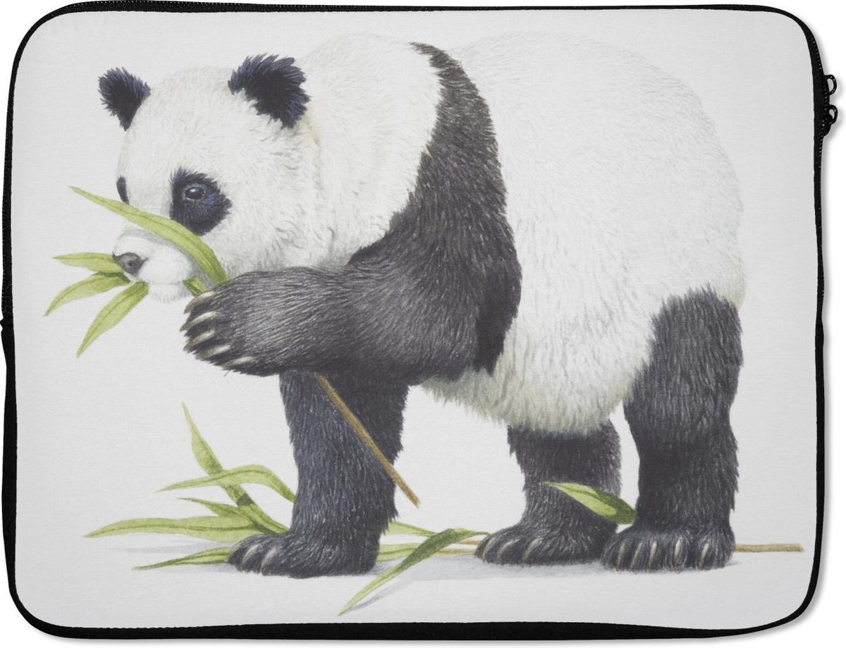 Laptophoes 15.6 inch - Dieren - Panda - Bamboe - Laptop sleeve - Binnenmaat 37x26 cm - Zwarte achterkant