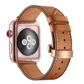 Echt leer + vlinder roségouden gesp vervangende horlogebanden voor Apple Watch Series 6 & SE & 5 & 4 44 mm / 3 & 2 & 1 42 mm (bruin)