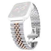 Vijf kralen roestvrijstalen vervangende horlogebanden voor Apple Watch Series 6 & SE & 5 & 4 44 mm / 3 & 2 & 1 42 mm (zilver + roségoud)