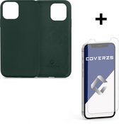 Coverzs Luxe Liquid Silicone case geschikt voor Apple iPhone 12 / 12 Pro - donkergroen + glazen Screen Protector