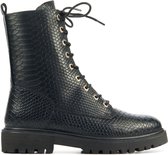 Lina Locchi Vrouwen Leren Python Veterboots / Laarzen / Damesschoenen L1081 liz - Zwart - Maat 36