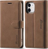 Forwenw F1-serie mat sterk magnetisme horizontale flip lederen tas met houder & kaartsleuven & portemonnee & fotolijst voor iPhone 13 mini (bruin)