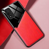 All-inclusive lederen + organische glazen beschermhoes met metalen ijzeren plaat voor OPPO A93s 5G (rood)