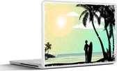 Sticker ordinateur portable - 13,3 pouces - Plage - Palmier - Soleil - Planche de surf