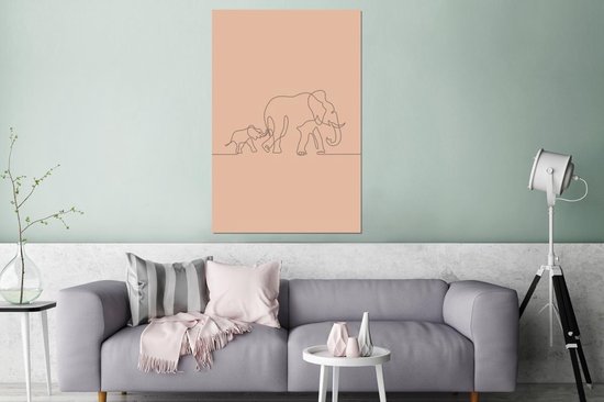 Décoration murale Métal - Aluminium Peinture Industrielle - Éléphant - Simple - Ligne - 80x120 cm - Dibond - Photo sur aluminium - Décoration murale industrielle - Pour le salon / chambre