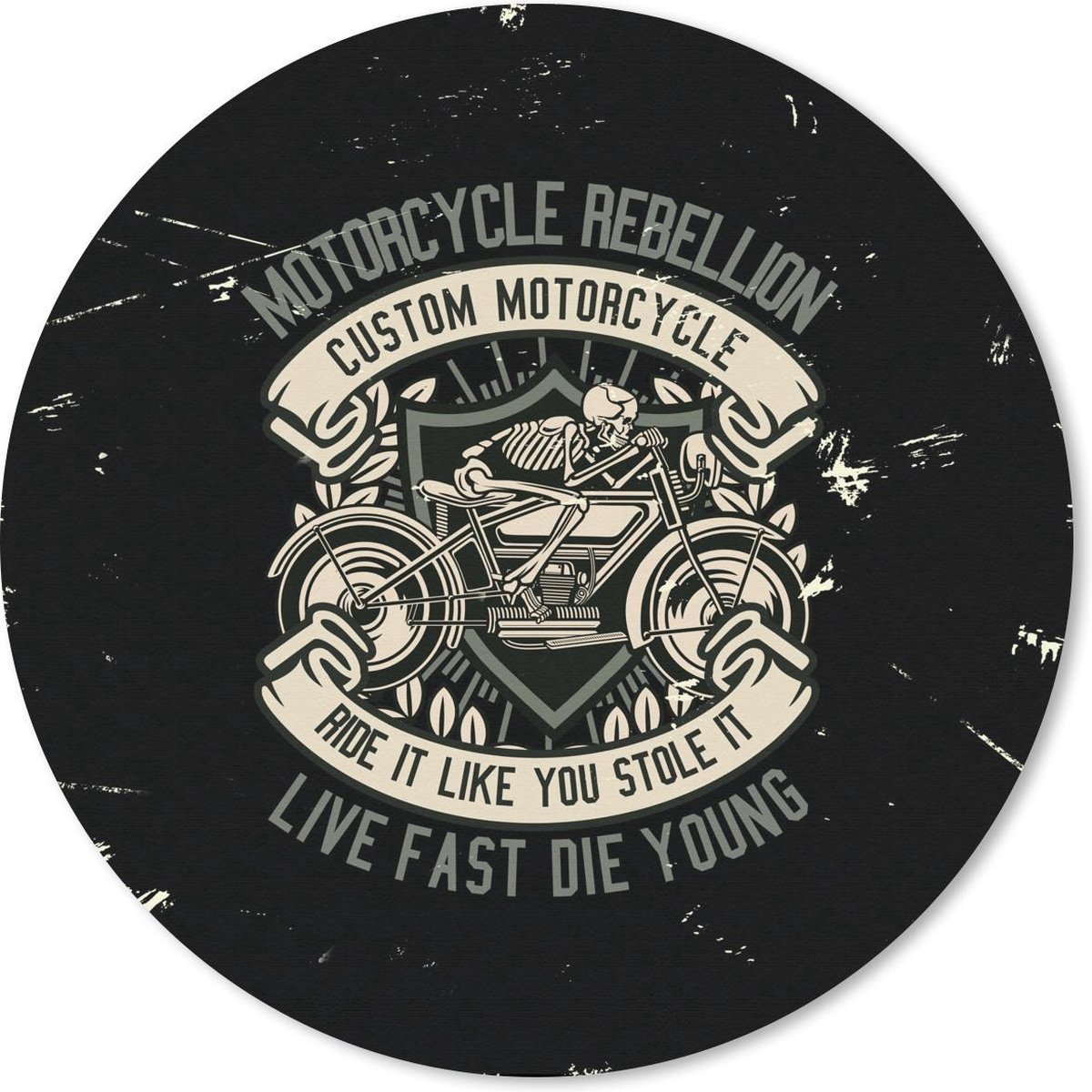 Muismat rond 20x20 cm - Mousepad Motor - Skelet - Retro - Ronde muismatten