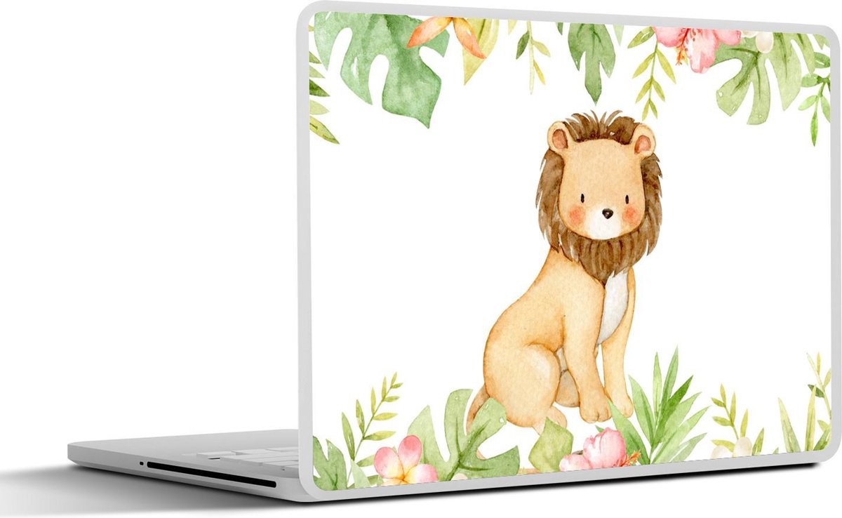 Laptop sticker - 10.1 inch - Leeuw - Jungle - Planten - Bloemen - 25x18cm - Laptopstickers - Laptop skin - Cover