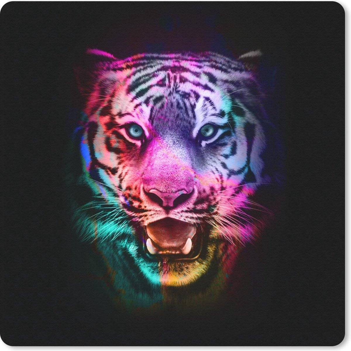Muismat 20x20 cm - Mousepad Tijger - Kleur - Dieren - Muismatten