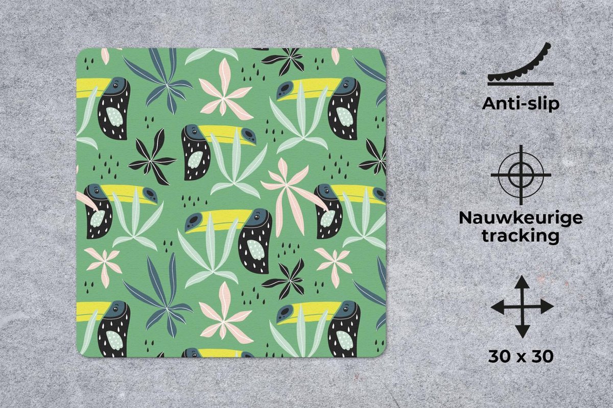 Muismat 30x30 cm - Mousepad Toekan - Planten - Groen - Muismatten