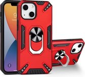 PC + TPU-beschermhoes met 360 graden draaibare ringhouder voor iPhone 13 mini (rood)