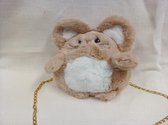 Leuke knuffel in imitatie konijnenbont, 3 in 1 knuffel +handtas+rugzak: dier is muis kleur is beige