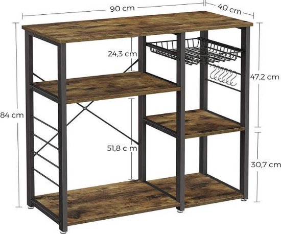 MIRA Home - Keukentafel - Trolley - Industrieel - 90x40x84