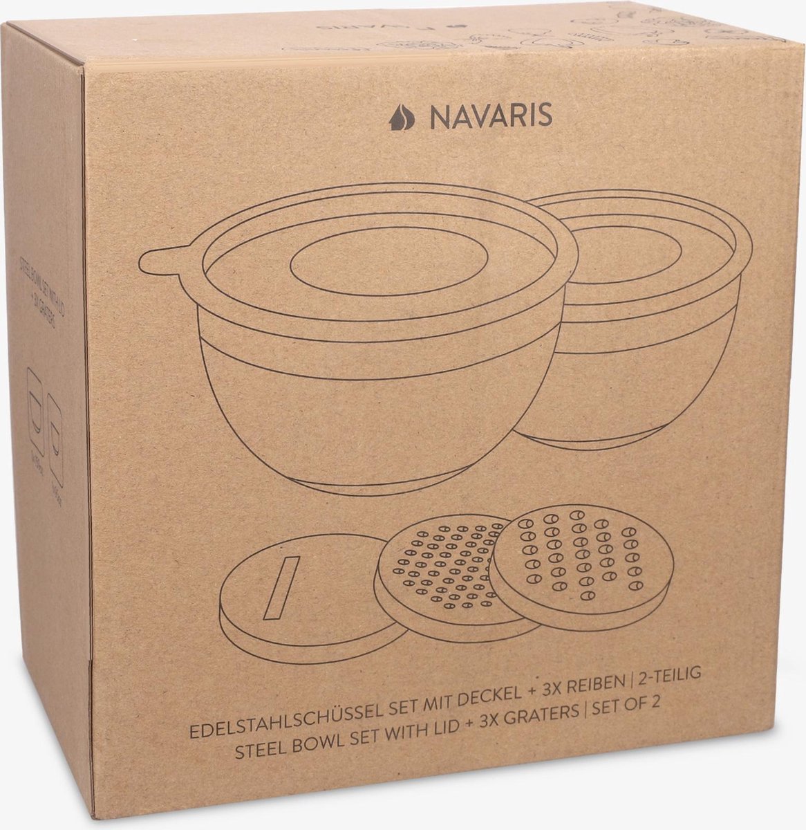 Navaris 2x bol inox avec couvercle - 2x saladier en acier inoxydable Ø 20  cm et Ø 24 cm avec 3x râpe pour fromage légumes - Boîte conservation :  : Cuisine et Maison