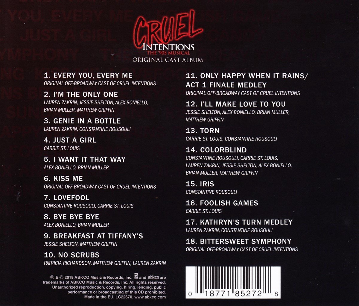 Musical Cast Recording Cruel Intentions The '90s Musical (CD(01)