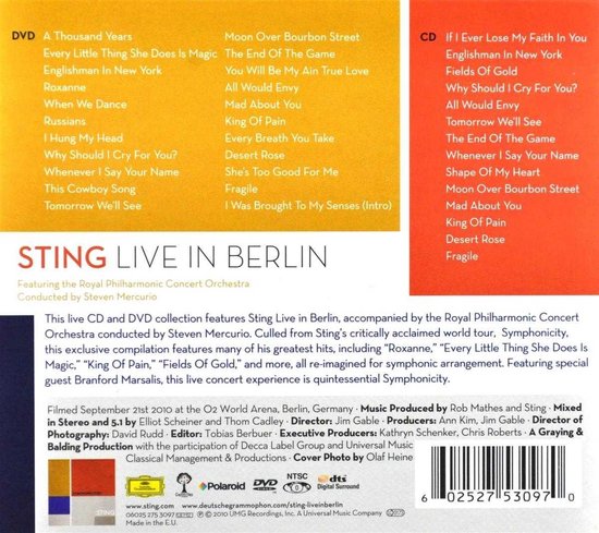 STING CD、DVD Sting Live In Berlin - CD + DVD Audio met If I Ever Lose My Faith