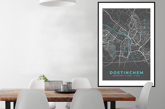 Cadre photo avec affiche - Plan de la ville - Doetinchem - Grijs - Blauw - 80x120 cm - Cadre pour affiche