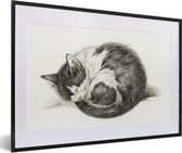 Fotolijst incl. Poster - Opgerolde slapende kat - schilderij van Jean Bernard - 60x40 cm - Posterlijst